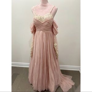 Blush pink gown with cream hand embroidery